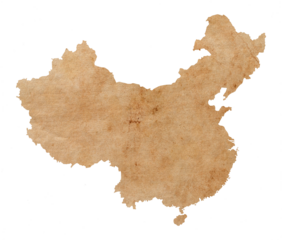 map of China on old brown grunge paper