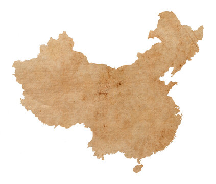 map of China on old brown grunge paper