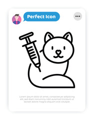 Cat vaccination thin line icon. Veterinary clinic, treatment injection. Vector illustration.