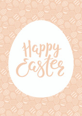 Easter egg, lettering quote Happy Easter on decorative background with painted eggs. Vector illustration. Flat style design. Concept for holiday card, banner, poster, decor element, promotion, sale