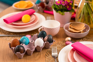 easter eggs on breakfast table
