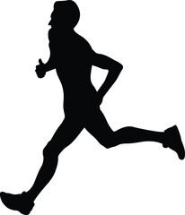 male runner running race black silhouette on white background, sports vector illustration