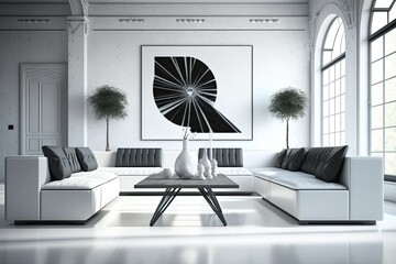 Modern couch and table with white interior. Generative AI