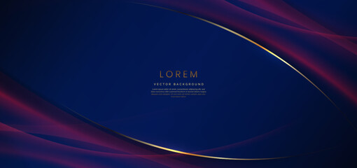 Abstract curved red shape on dark blue background with lighting effect and  copy space for text. Luxury design style.
