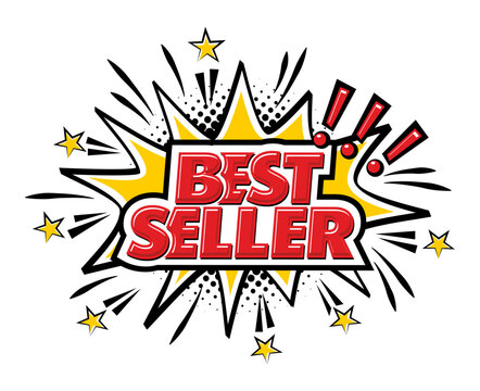 Best seller sticker with comic explosion. Vector on transparent background