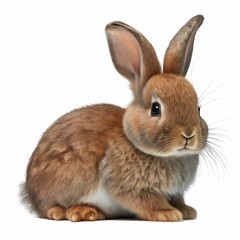 Obraz premium Cute little bunny, laying down. Looking curious towards camera. Isolated cutout on a transparent background rabbit mammal ruminant little brown big ears white background fluffy so Generative AI 