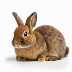 Obraz premium Cute little bunny, laying down. Looking curious towards camera. Isolated cutout on a transparent background rabbit mammal ruminant little brown big ears white background fluffy Generative AI 