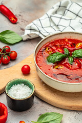 gazpacho soup, Restaurant menu, dieting, cookbook recipe top view