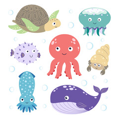 different sea and ocean animals set isolated © StockVector