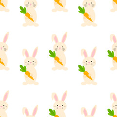 Seamless pattern Bunny with carrot vector illustration