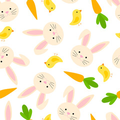 Seamless pattern Easter Bunny and Chicken vector illustration