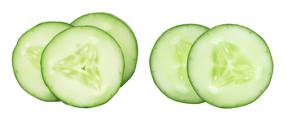 Sliced cucumber isolated, transparent png, collection, PNG format, cut out.