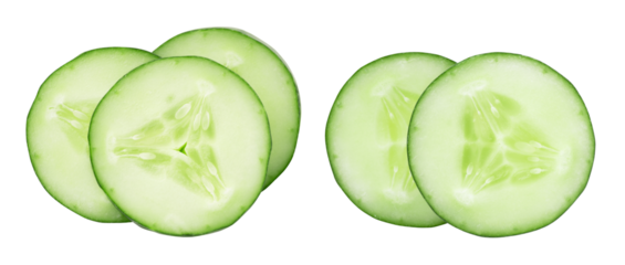 Sliced cucumber isolated, transparent png, collection, PNG format, cut out.