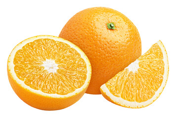 Orange citrus fruit with cut isolated on transparent background
