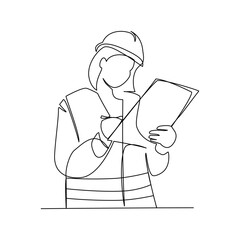 Engineer vector illustration drawn in line art style