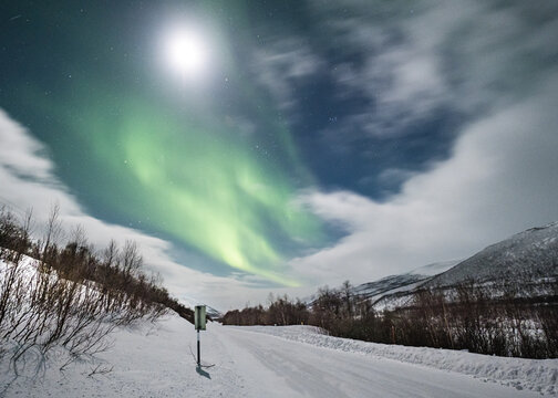 Aurora Borealis ( The Northern Lights ) In Winter Around Utsjoki, Finland
