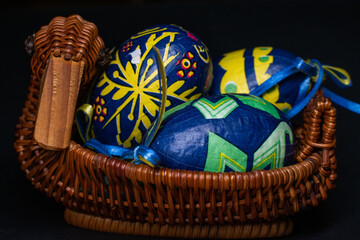Handmade easter basket with easter colored eggs