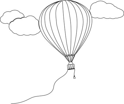 Continuous Single Line Drawing Of Hot Air Balloon, Line Art Vector Illustration