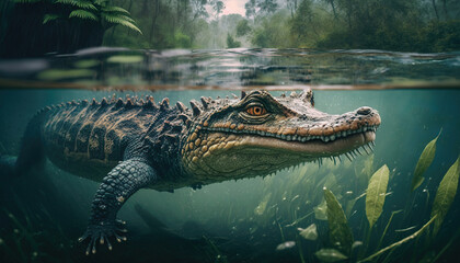 alligator in the everglades swamp water, generative ai - obrazy, fototapety, plakaty