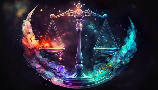 Magic Libra zodiac sign, Ballance between two opposite elements, fire and water, Generative AI