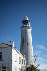 St Mary's Lighthouse under the blue sky on the North East Coast, UK