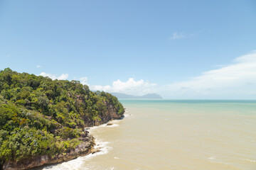 Obraz premium Bako national park, sea sandy beach, sunny day, blue sky and sea. Vacation, travel, tropics concept