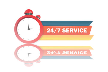 Vector glossy 24 hour and 7 days service with clock vector
