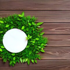 Cosmetic product presentation ad concept on white round template podium mockup for natural organic green eco forest fresh leaves nature flat lay background, trendy stylish minimalist Flatlay backdrop.