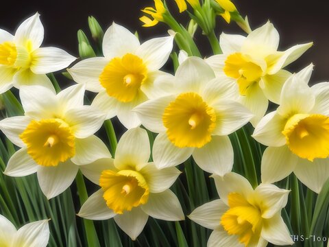 Photorealistic close up image of daffodils