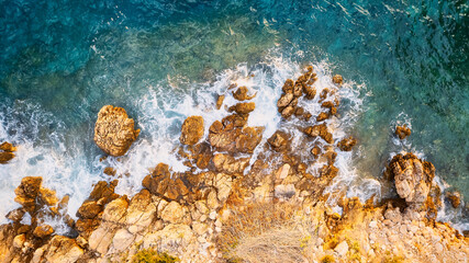 A stunning drone photo panorama of a sunny day on a beach in Croatia perfect for a vacation