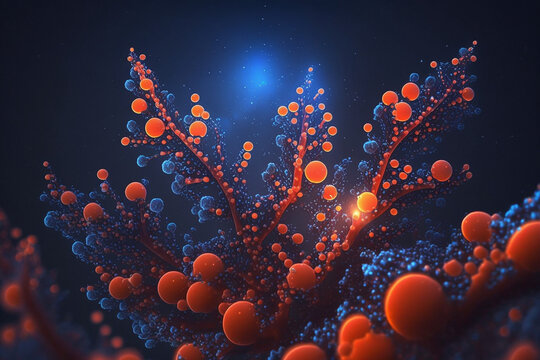 Orange coral, marine life, closeup underwater background, AI