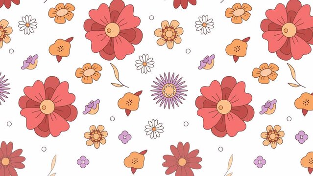 Animated blossoming repeated pattern. Vintage springtime. Color cartoon style 4K video footage with alpha channel for web design. Seamless motion graphic loop animation on transparent background