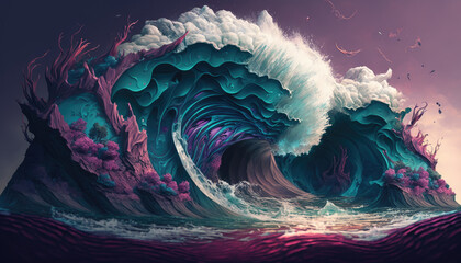 Ocean waves illustration design - Generative AI.