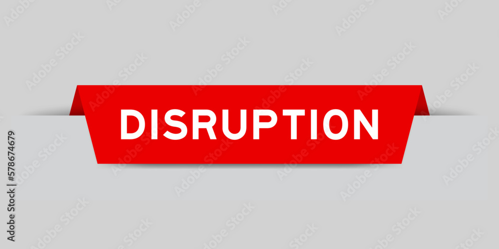 Sticker Red color inserted label with word disruption on gray background