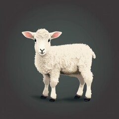Fototapeta premium White Lamb on Plain Black Background, Cute Baby Sheep Illustration [Generative AI]