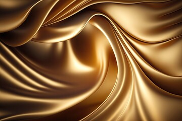 Fototapeta premium Gold satin textured background, rippled golden fabric.