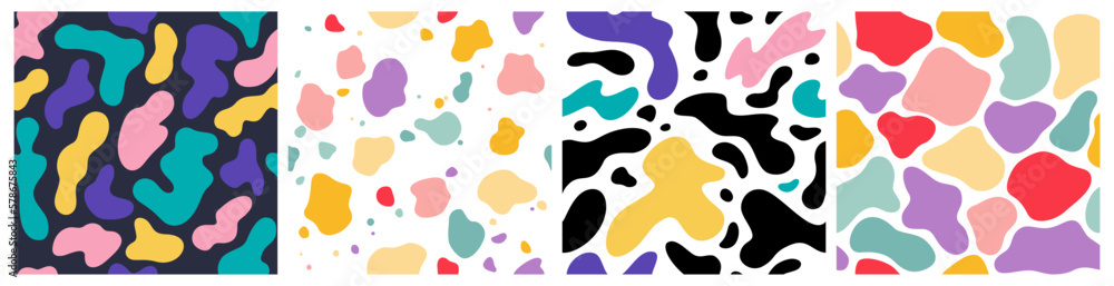 Fototapete Funny Seamless Patterns with Colorful Blobs. Vector Background for Carnaval and Party. Creative Abstract Art Background for Children. Paint Splash Illustrations