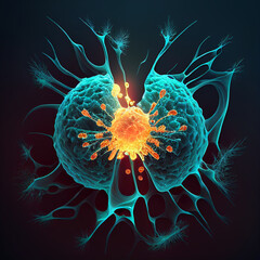 The cancer cell attacking another cell is a vivid and powerful representation of the disease that raises awarenes