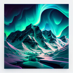 The Aurora polar lights with snowy mountain landscape evoke feelings of tranquility and serenity.