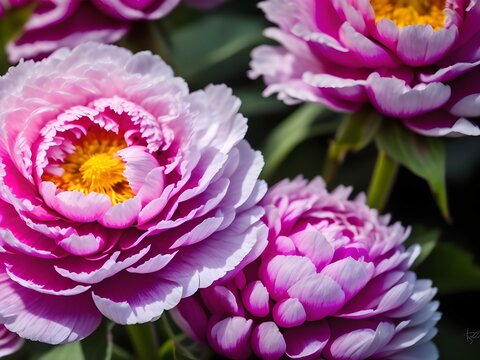Photorealistic close up image of peonies