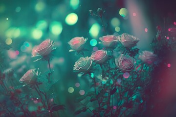 Fototapeta na wymiar Retro blurry roses created with Generative AI 