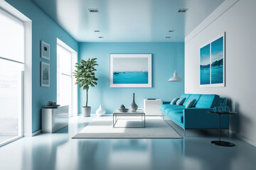 beautiful contemporary bright light modern living room interior, generative ai