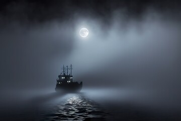 Ghost ship in foggy night created with Generative AI