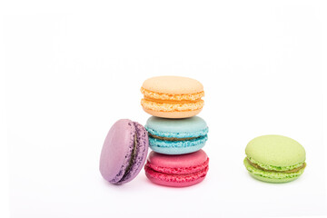Macaroons, baked sweets from the pastry shop on white background.  Macaroons, baked sweets from the pastry shop on white background. Patisserie, confectionery, sweet food