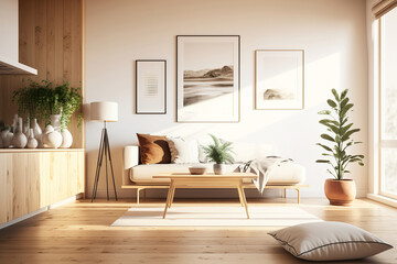 Fototapeta na wymiar beautiful contemporary bright light modern living room interior, generative ai