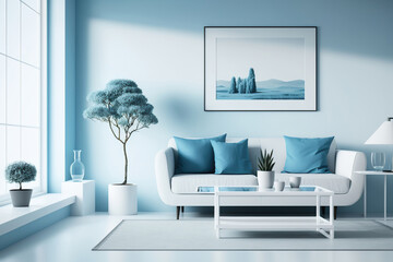beautiful contemporary bright light modern living room interior, generative ai