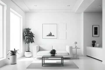 Obraz na płótnie Canvas beautiful contemporary bright light modern living room interior, generative ai