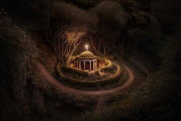 Magical rotunda in forest created with Generative AI 