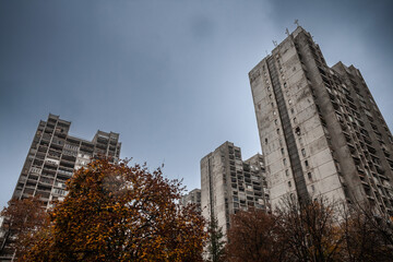 Selective blur on a High rise building from Novi Beograd, in Belgrade, Serbia, a traditional...