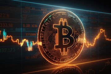 Abstract Bitcoin symbol and forex chart. Generative AI